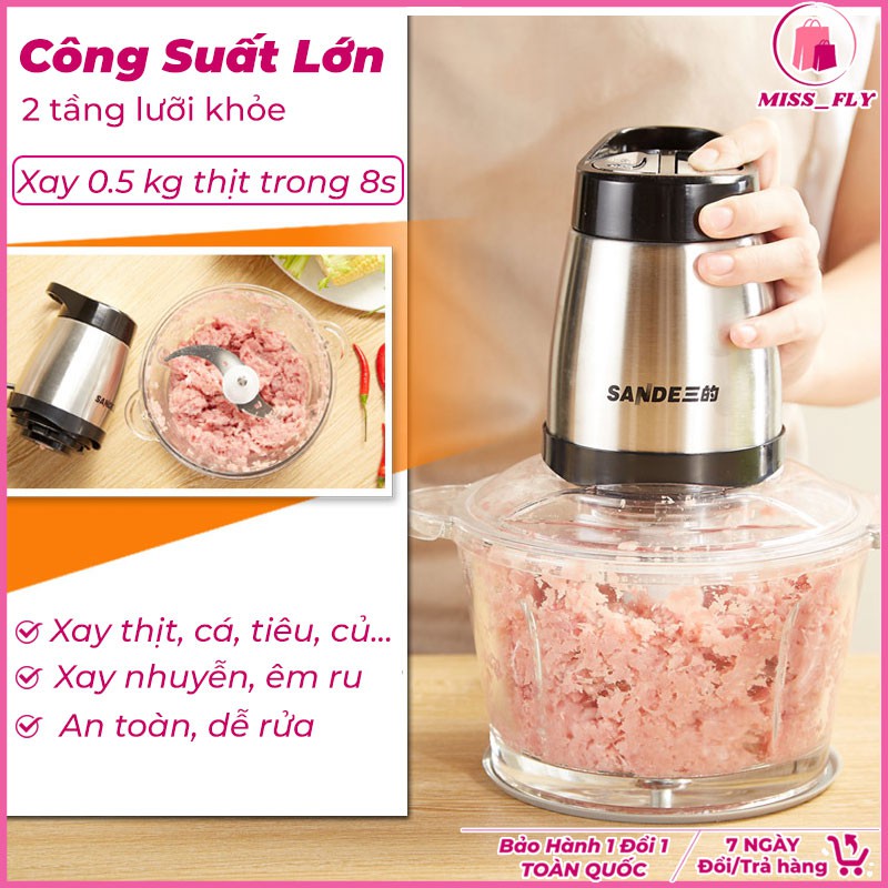 Máy xay thịt đa năng Sande cối thủy tinh cao cấp 2 tầng lưỡi công suất lớn,xay nhuyễn, tiếng nhỏ, xay mọi thứ