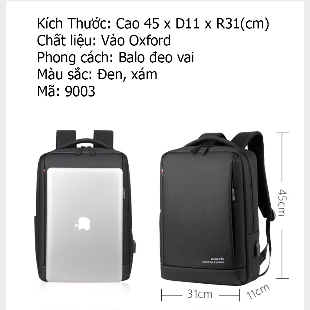 Balo đựng laptop 15,6 inch GUMANIU chống nước cao cấp có cổng kết nốt USB tiện ích-9003