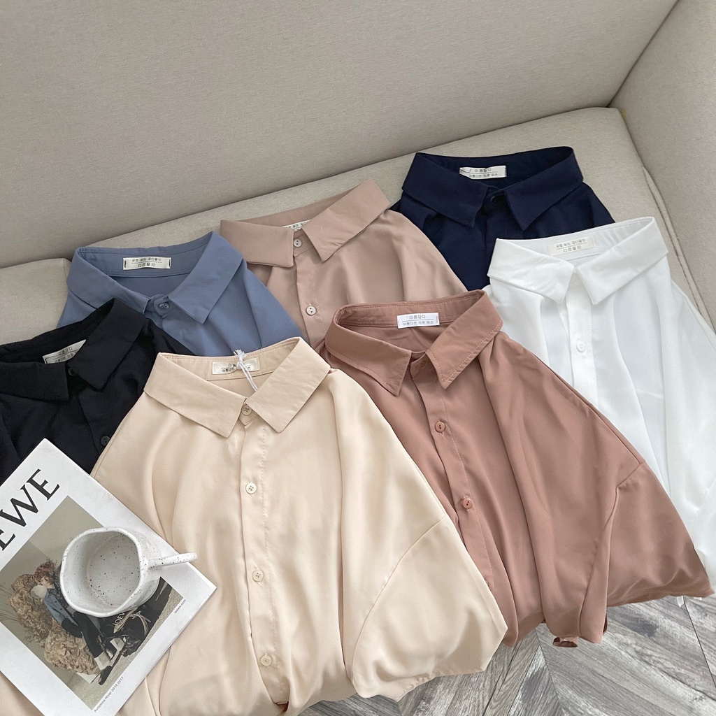 Sơ mi lụa ngắn tay trơn rút dây 2 bên - kèm ảnh thật chụp tại shop