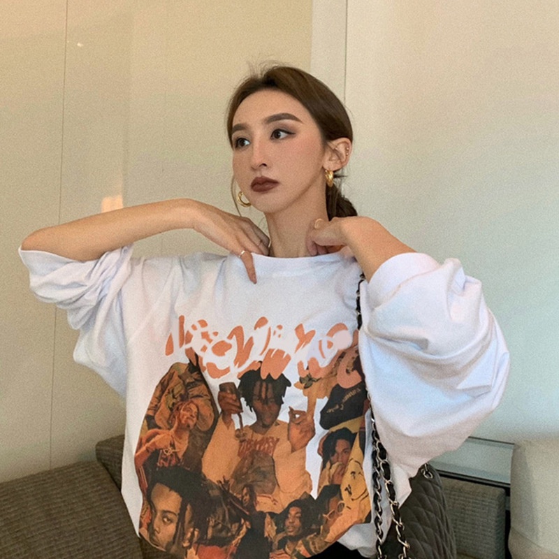 Áo thun nữ tay dài dáng rộng phong cách hip hop
