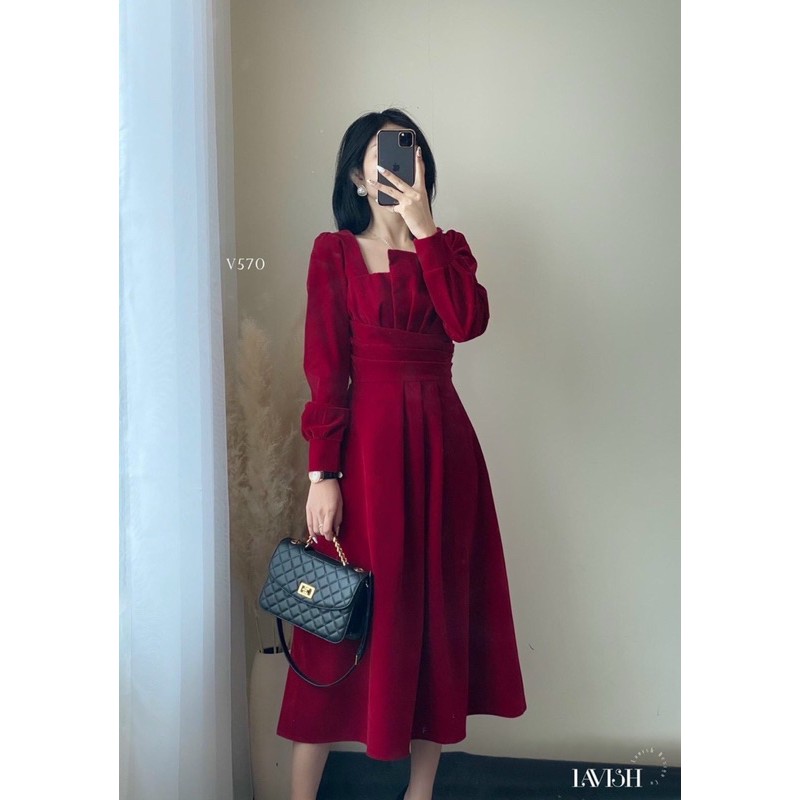 đầm đỏ maxi xếp ly 10035