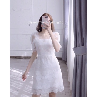 VÁY REN THIẾT KẾ CAO CẤP HAI LỚP CỔ VUÔNG VAI BỒNG DÁNG CHỮ A MSTH02