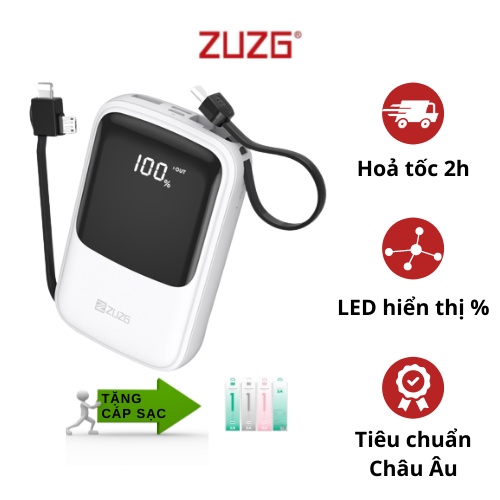 Sạc dự phòng 10000mah mini ZUZG đa năng cáp sạc 3 đầu J33