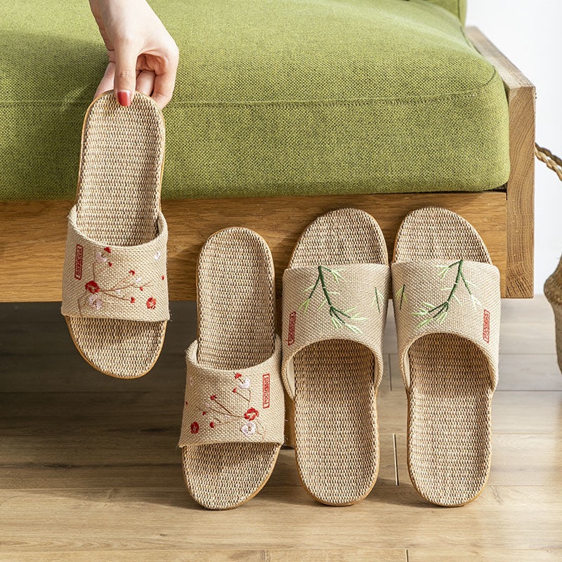 Dép Đi Trong Nhà Đế Dày Chống Trượt Bằng Vải Lanh Cotton Phong Cách Dân Tộc Cổ Điển Dành Cho Nam Nữ