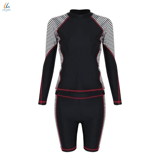 Đồ bơi liền mảnh Lan Hạnh nữ áo tay dài quần shorts Đen sọc 21087-DE101