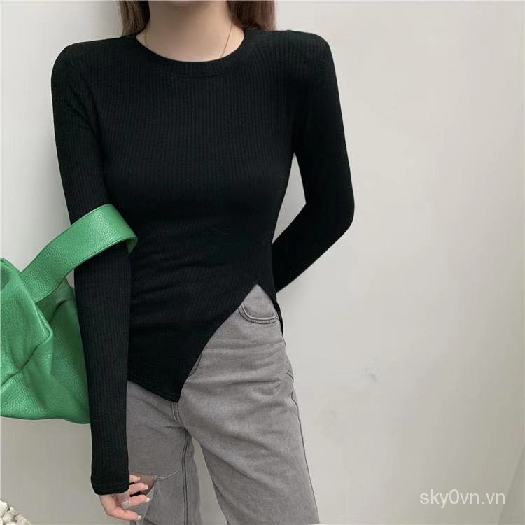 Áo Thun Dài Tay Thiết Kế Lệch Tà Thời Trang Thu Đông Mới Cho Nữ Fatm200Jin | BigBuy360 - bigbuy360.vn