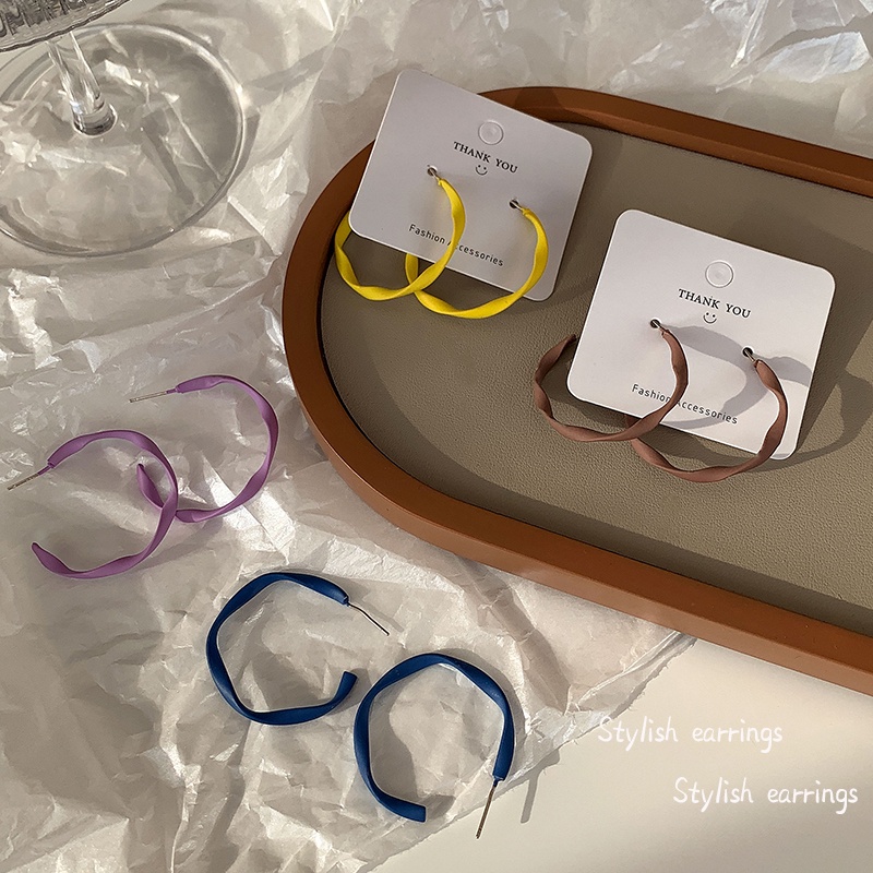 Bông Tai Mạ Bạc 925 Dạng Vòng Phong Cách retro Hàn Quốc