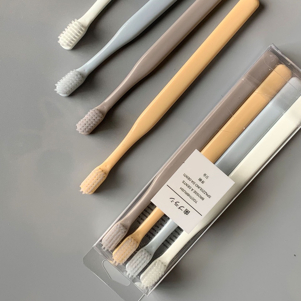 Set 4 bàn chải đánh răng đầu mềm màu macaron cho người lớn