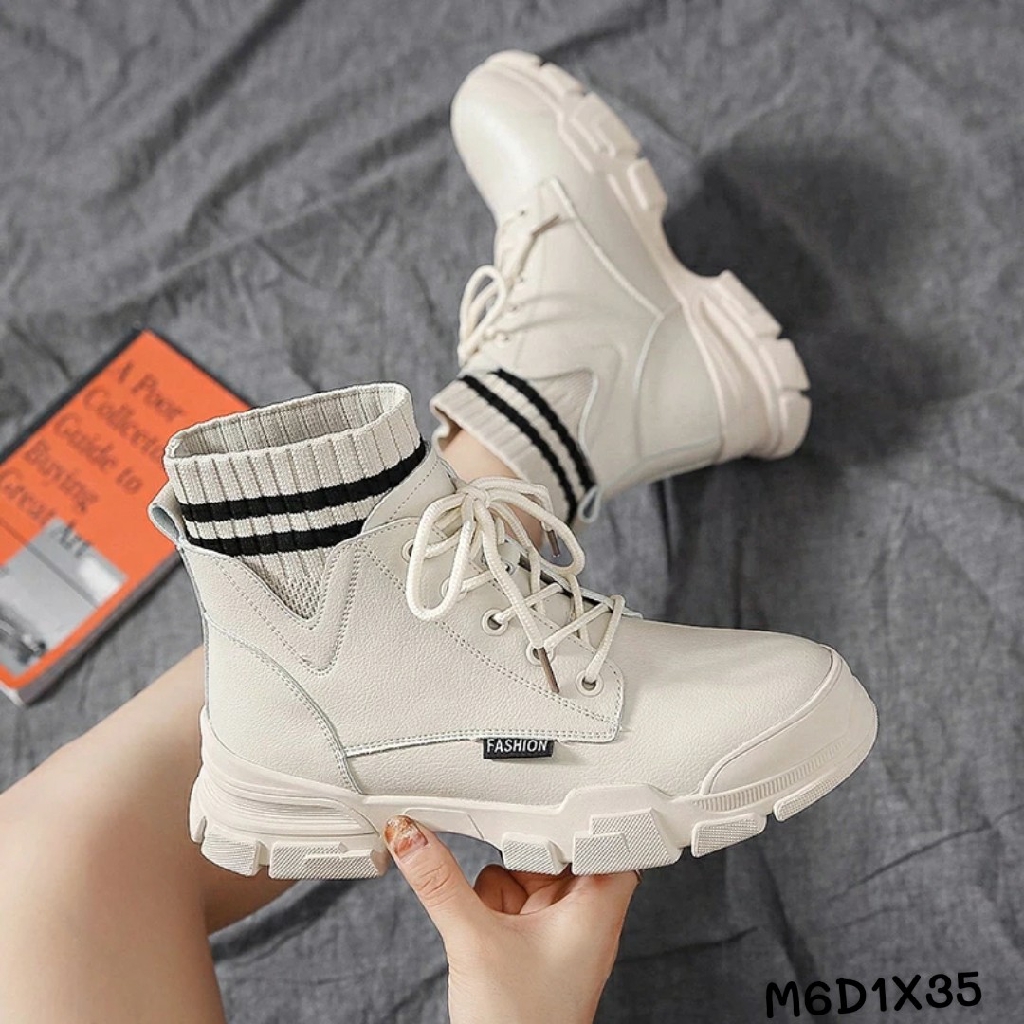 [New Fashion] Boot Nữ Chất Da Mềm Cổ Phối Chun Len Fashion M6 (Fullbox)