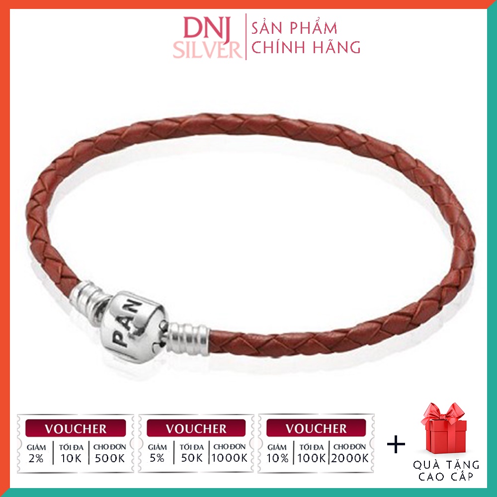 Vòng charm bạc 925 cao cấp - Mẫu dây da đỏ, chốt trụ bạc cơ bản, có thể mix thêm hạt charm vào vòng theo ý thích