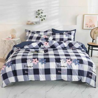 Bộ Chăn Ga Gối Ô Vuông Xám Cotton Poly