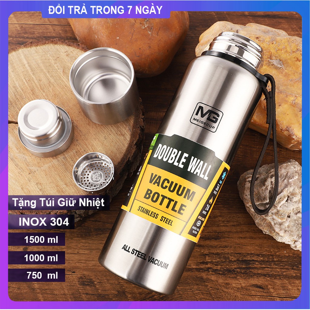 Bình Giữ Nhiệt Thép Không Gỉ 750/1000/1500ml Tặng Túi Giữ Nhiệt Bình Đựng Nước Giữ Nhiệt Inox304 , Ly Giữ Nhiệt