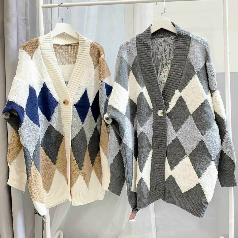 [ÁO CHOÀNG] Cardigan Dáng Hàn Hoạ Tiết Trám, Áo Khoác Len Lông Cừu Siêu Ấm