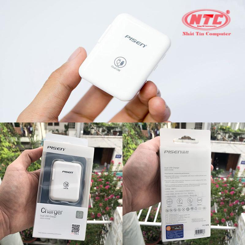 Cốc sạc pisen 2 cổng 1A và 2.4A - Sạc điện thoại (Trắng) - Nhất Tín Computer