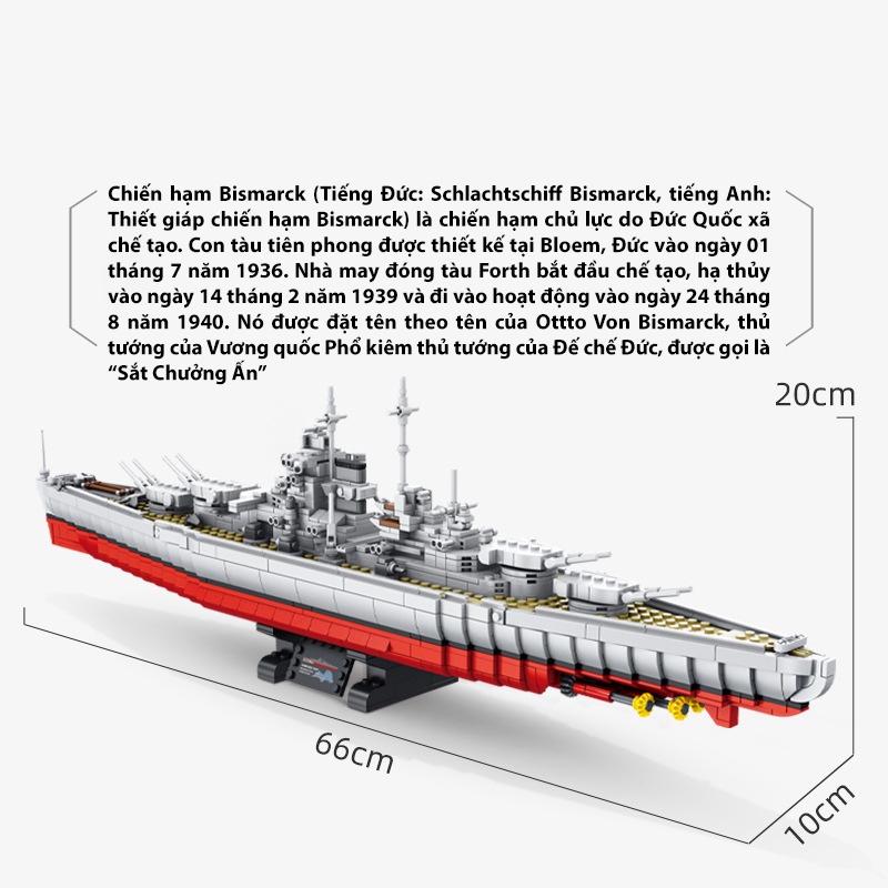 Đồ chơi Lắp Ráp Tàu chiến hạm Đức, Panlos 637004 Bismarck Class Battleship, Xếp hình thông minh