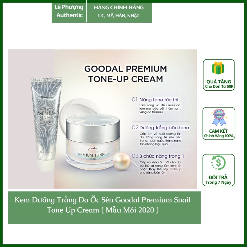 Kem Dưỡng Trắng Da Ốc Sên Goodal Premium Snail Tone Up Cream ( Mẫu Mới 2020 ) 10ml, 30ml - Hàn Quốc - giao nhanh