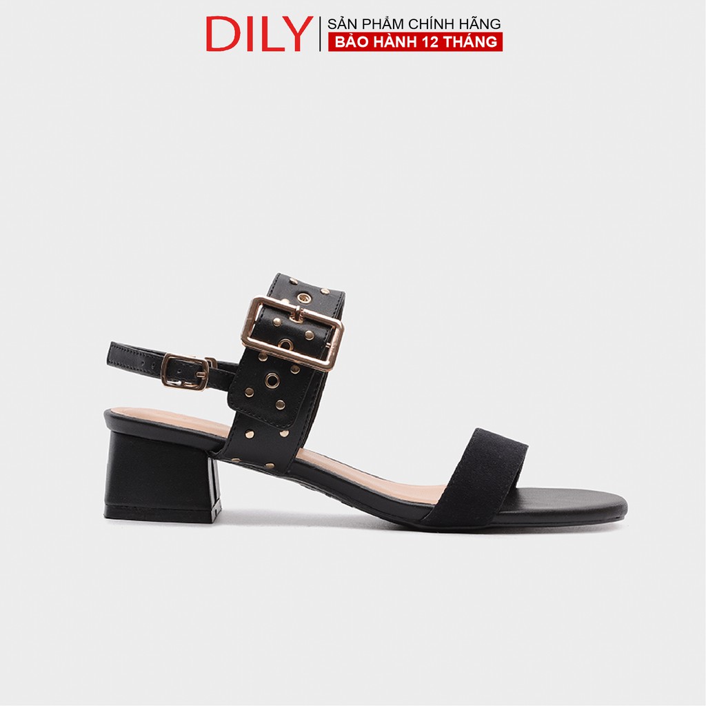 Giày Sandal DILY Thời Trang Gót Vuông Cao 3cm Màu Đen_AA0220