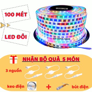 [Bộ Qùa 5 Món] Led đôi 2835  cuộn 100M  HẮT TRẦN, TRANG TRÍ NHÀ CỬA  Trắng║Vàng║Xanh Dương║Hồng-Tím║Đủ Màu