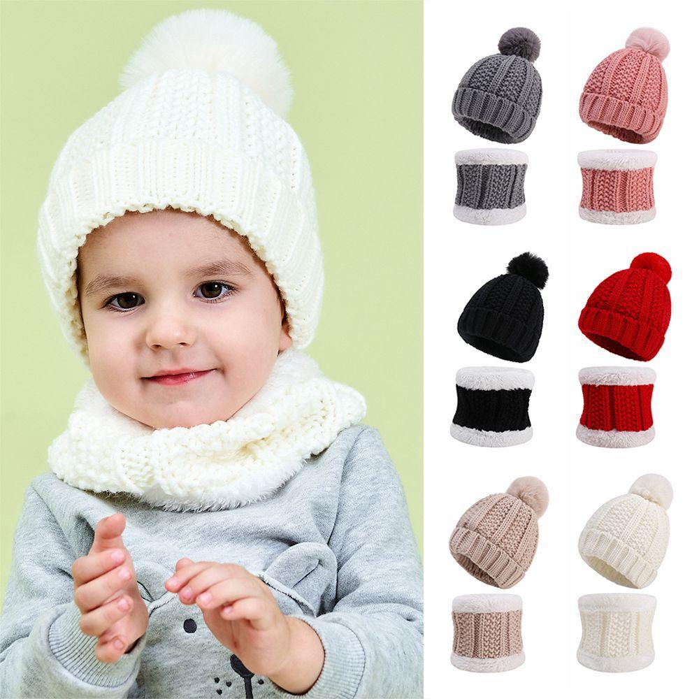 Set 1 Mũ Len Kèm Khăn Choàng Dày Dặn Giữ Ấm Cho Bé