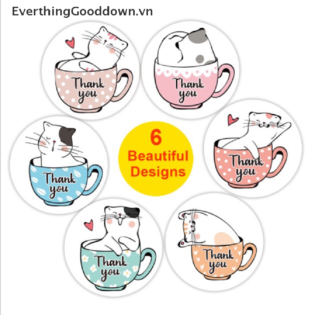 Cuộn 500 Sticker Tròn In Chữ Thank You Dán Trang Trí Quà Tặng
