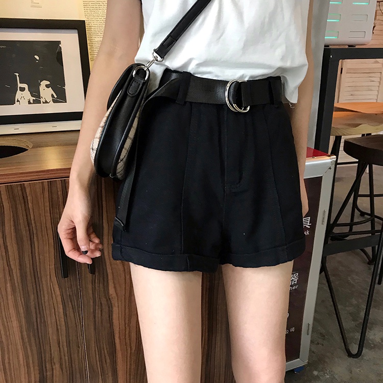 Quần Short Denim Lưng Cao Phối Thắt Lưng Thời Trang 22923