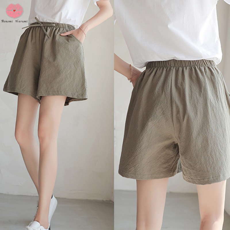 Quần Short Cotton Ống Rộng Lưng Thun Thoải Mái Có Túi Và Dây Rút Cho Nữ | BigBuy360 - bigbuy360.vn