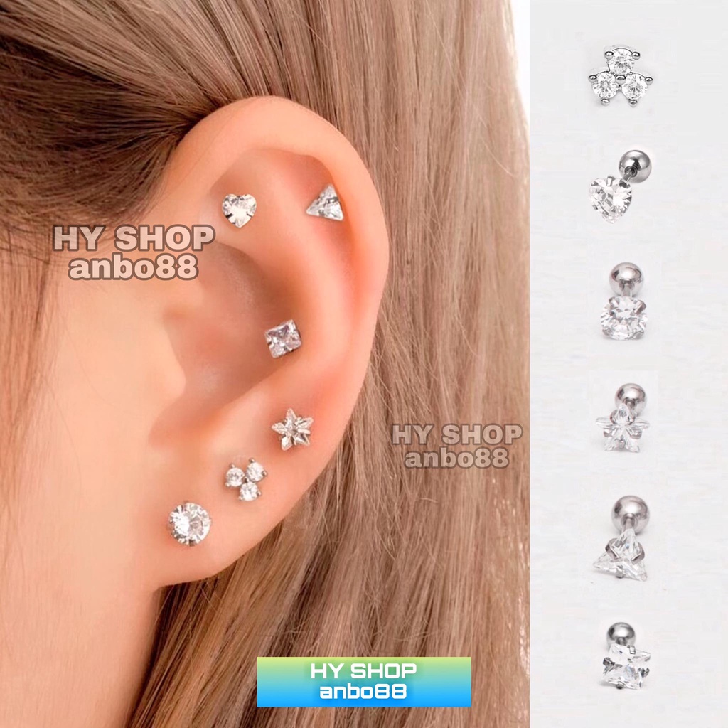 Khuyên Đá Nhiều Kiểu Cá Tính Không Gỉ Unisex