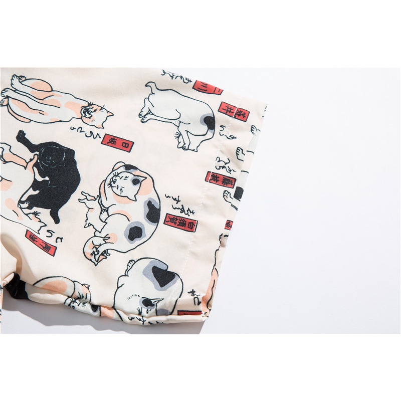 Áo Sơ Mi Tay Ngắn In Họa Tiết Hoạt Hình Mèo Và Chó Phong Cách Hàn Quốc Thời Trang Cho Nam