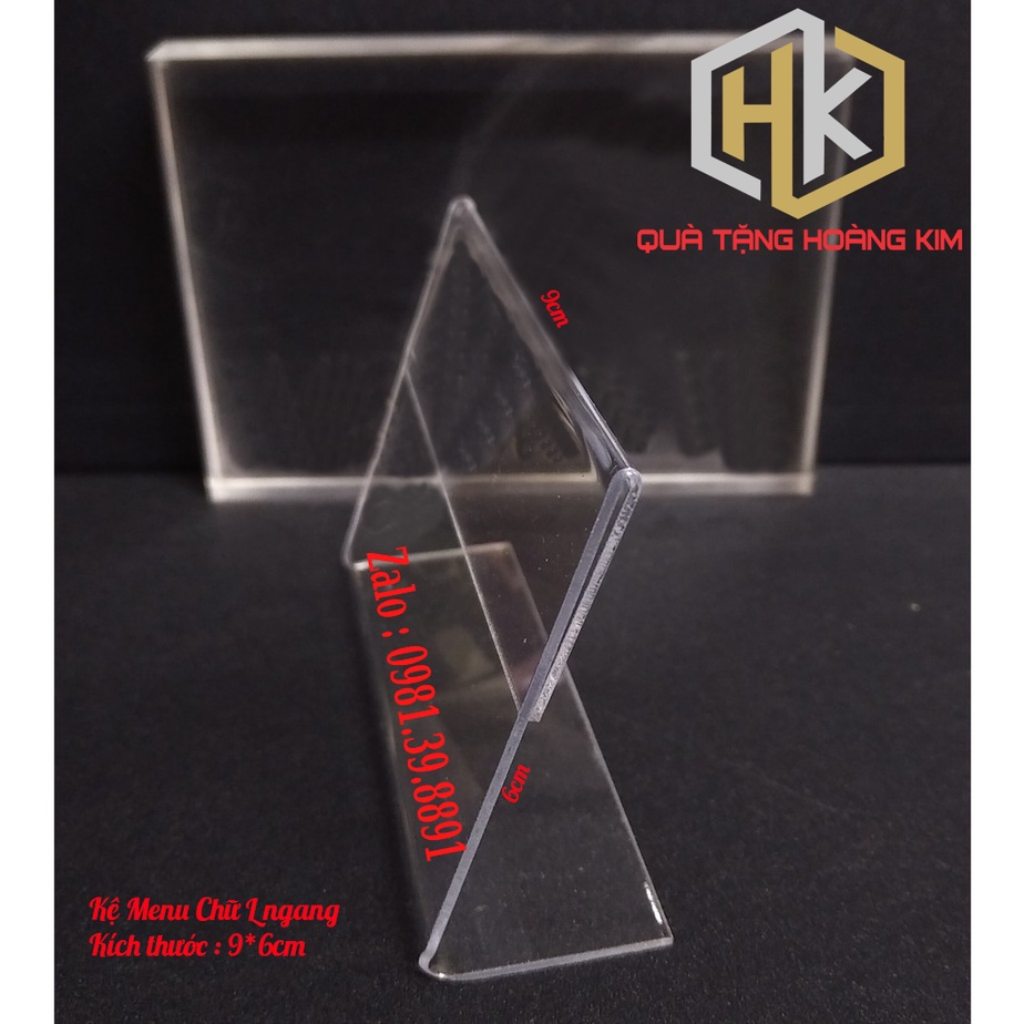 Menu mica L, kệ mica để bàn,bảng giá mica, kệ thông tin sản phẩm kích thước 6cm x 9cm, hàng có sẵn giao ngay