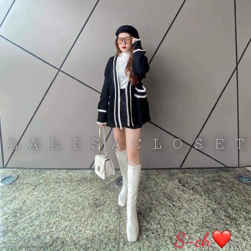 Áo len cadigan phối kẻ | BigBuy360 - bigbuy360.vn