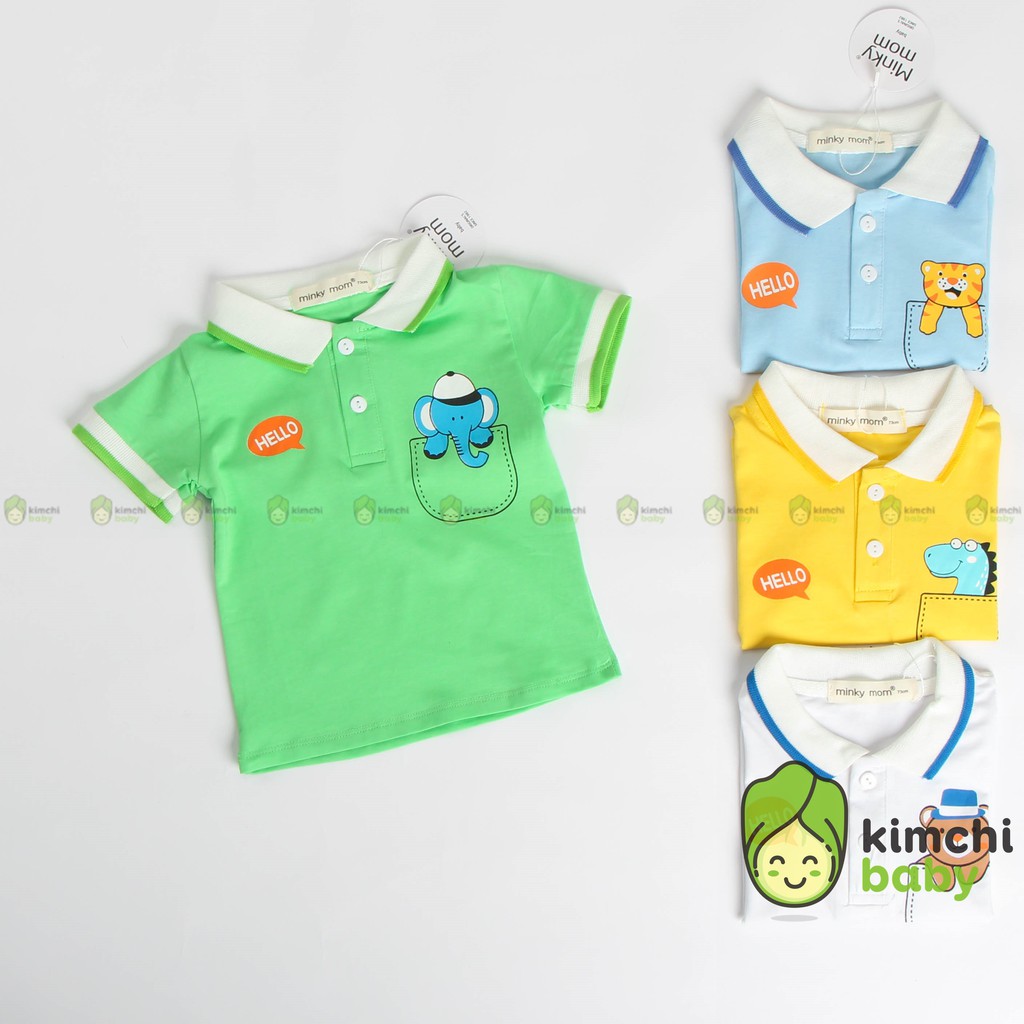 Áo Thun Bé Trai, Bé Gái Minky Mom Cổ Trụ Vải Cotton 100% Họa Tiết Động Vật Dễ Thương, Áo Thun Cho Bé Cộc Tay MKMA2105