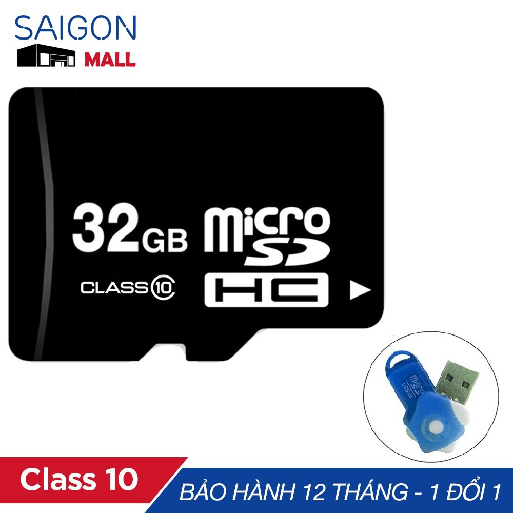 Thẻ nhớ 32GB class 10 thẻ nhớ micro SDHC  tặng đầu đọc thẻ nhớ micro ( ngẫu nhiên ) - Bảo hành 12 tháng đổi mới