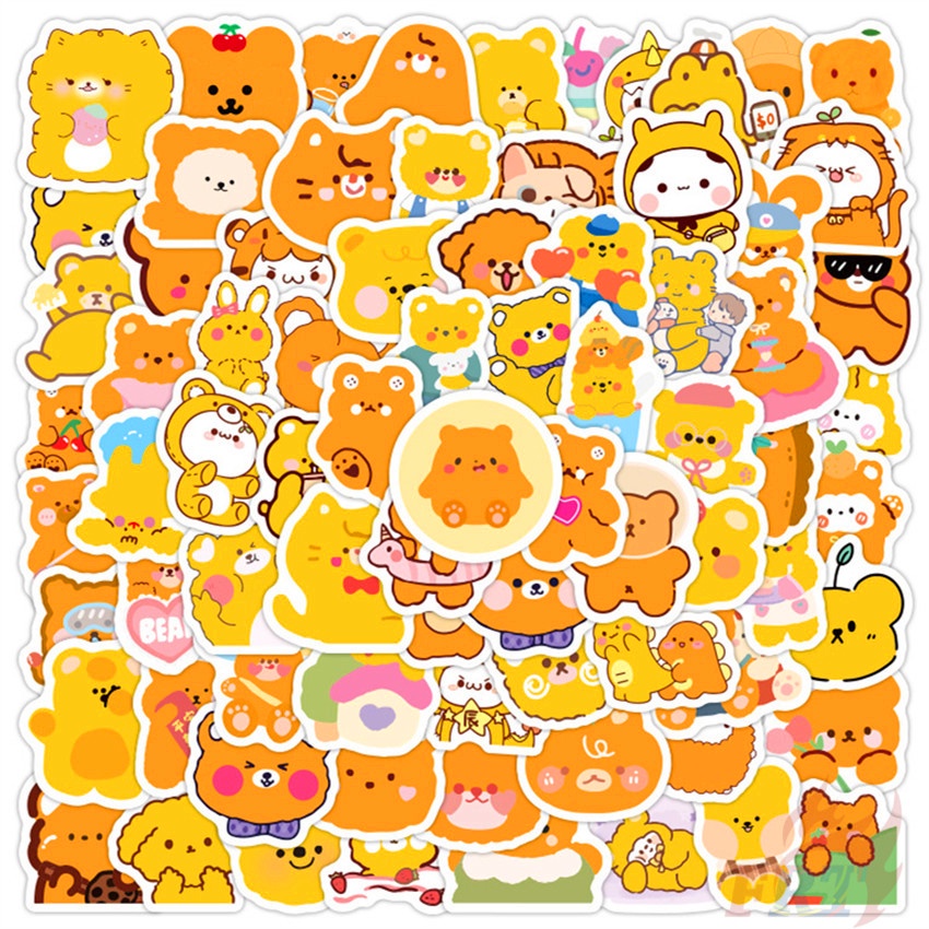 Set 100 nhãn dán trang trí họa tiết Q Kawaii Sunshine Bear độc đáo dễ thương