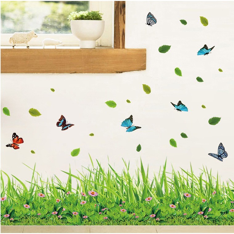 Decal dán tường Chân tường cỏ xanh | BigBuy360 - bigbuy360.vn