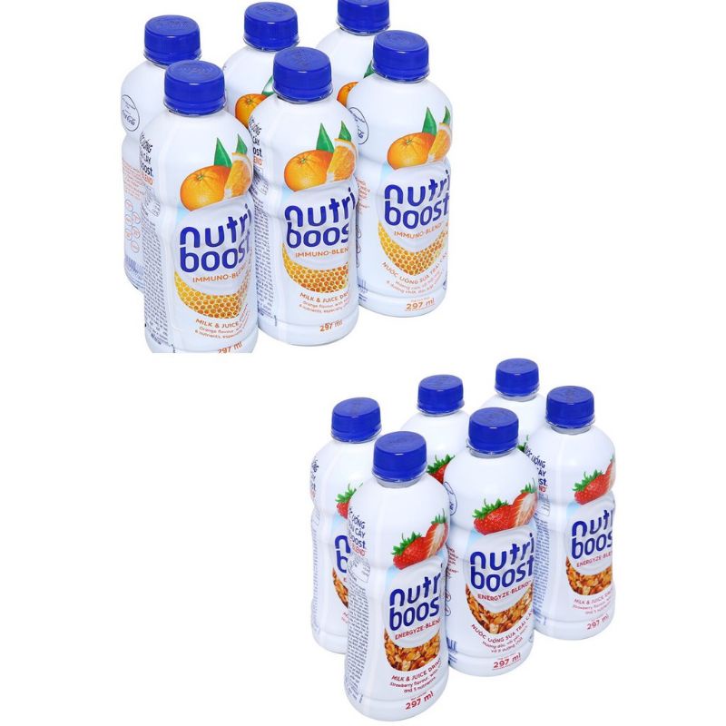 Now Ship- Lốc 6 chai Nutri boost hương Cam,Dâu 297 ml