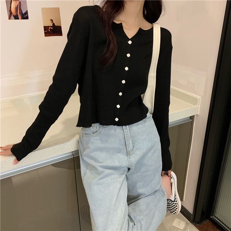 Áo Len Dệt Kim Mới Mùa Thu Của Phụ Nữ Phong Cách Hàn Quốc Thời Trang Màu Rắn Thời Trang Ngắn Trên