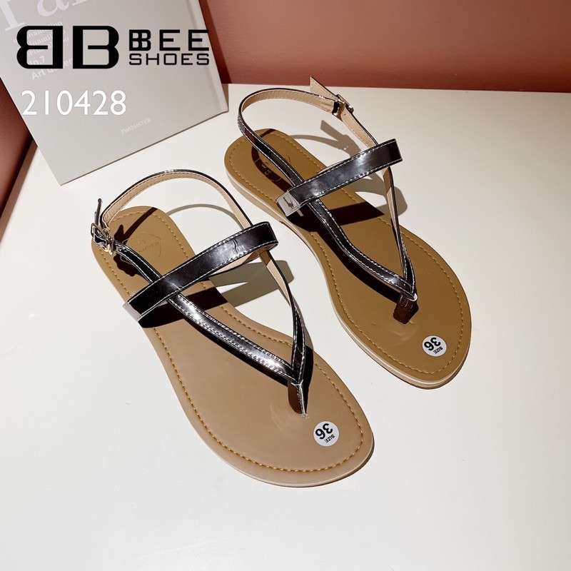 BEESHOES - SANDAL NỮ MŨI TRÒN XỎ NGÓN TRƠN - SANDAL NỮ MŨI TRÒN XỎ NGÓN TRƠN ĐẾ BỆT SẴN MÀU ĐEN - CHÌ - HỒNG 210428