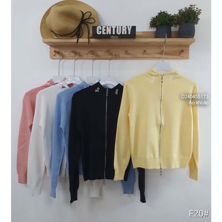 Áo khoác len khóa kéo nón phối chữ