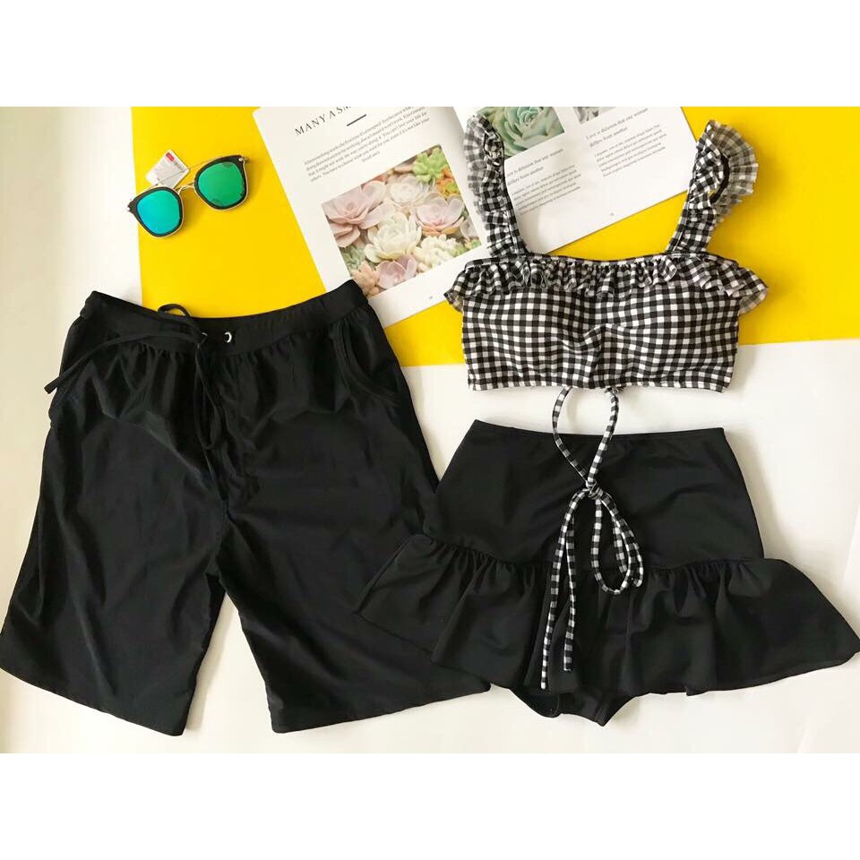 Set cặp quần bơi đôi nam nữ mặc đi biển kèm áo caro cho nam nữ đẹp | BigBuy360 - bigbuy360.vn