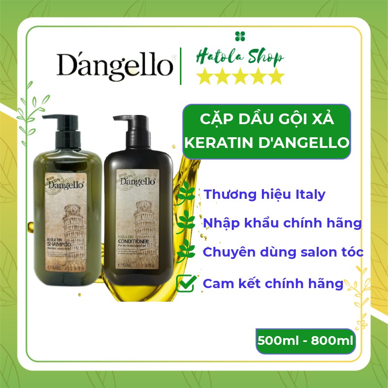 Dầu Gội Xả Keratin D'Angello 500ml, Dầu Gội Italy Cung Cấp Keratin, Phục Hồi Tóc Hư Tổn, Giúp Tóc Bóng Mượt