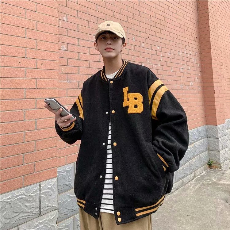 Áo khoác unisex dáng rộng 2 lớp thời trang phong cách bóng chày hàn quốc nhật bản