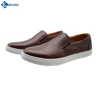 [Xả Hàng] Giày Slip On Nam Sneaker Nam Da Bò Tấm Cao Cấp, Đẹp Mềm Êm Ensado SL1316 (Nâu)