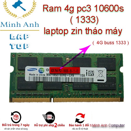 RAM Laptop 2G DDR3 cũ tháo máy Bus 1333 / Bus 10600s 8500s / (Ram Laptop PC3-2G cũ)