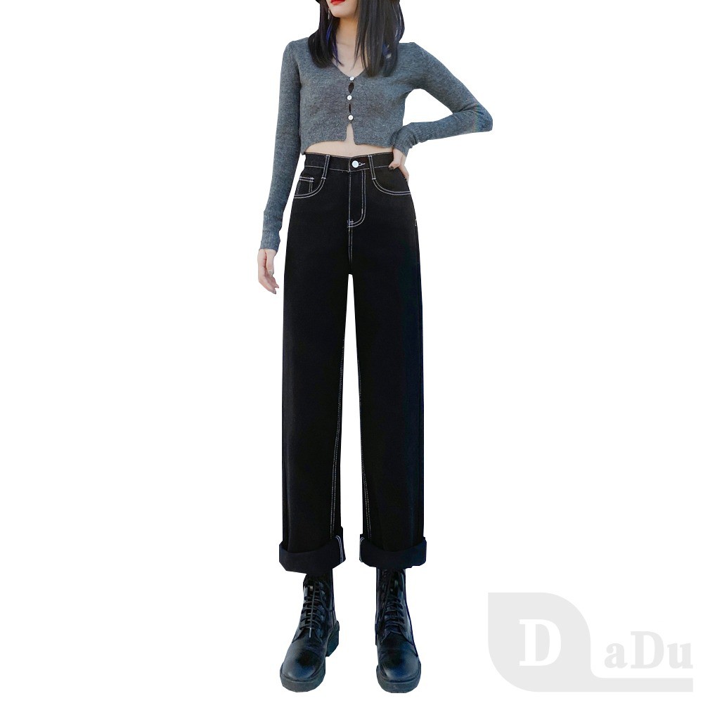 Quần jeans Daduhey ống rộng lưng cao size lớn cho nữ Size XS-5XL