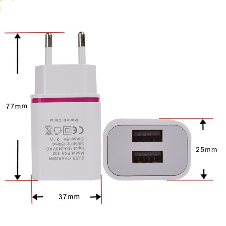 [Freeship toàn quốc từ 50k] Củ Sạc 2 Cổng - 5V - 2,4A Tích Hợp Đèn Ngủ Thông Minh