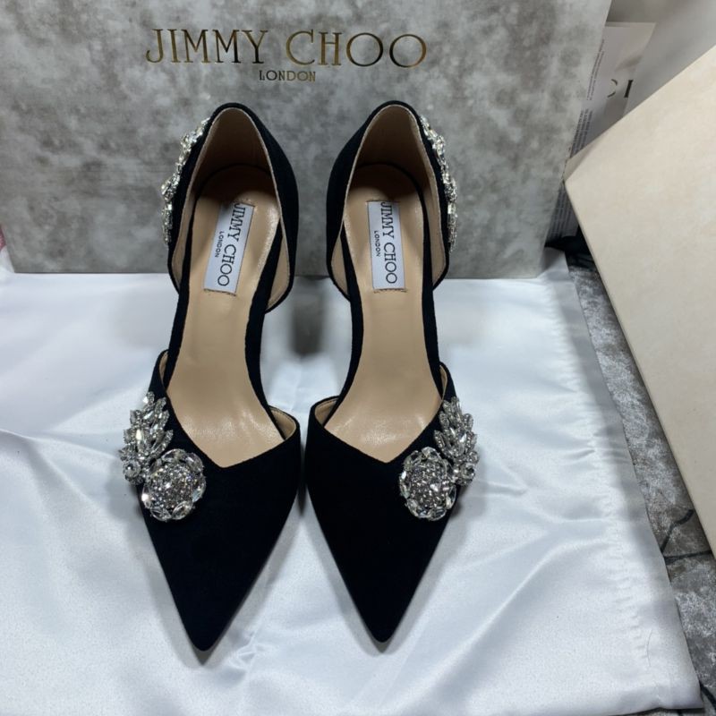 giày cao gót mũi nhọn gót 8cm đính hoa đá Jimmy Choo