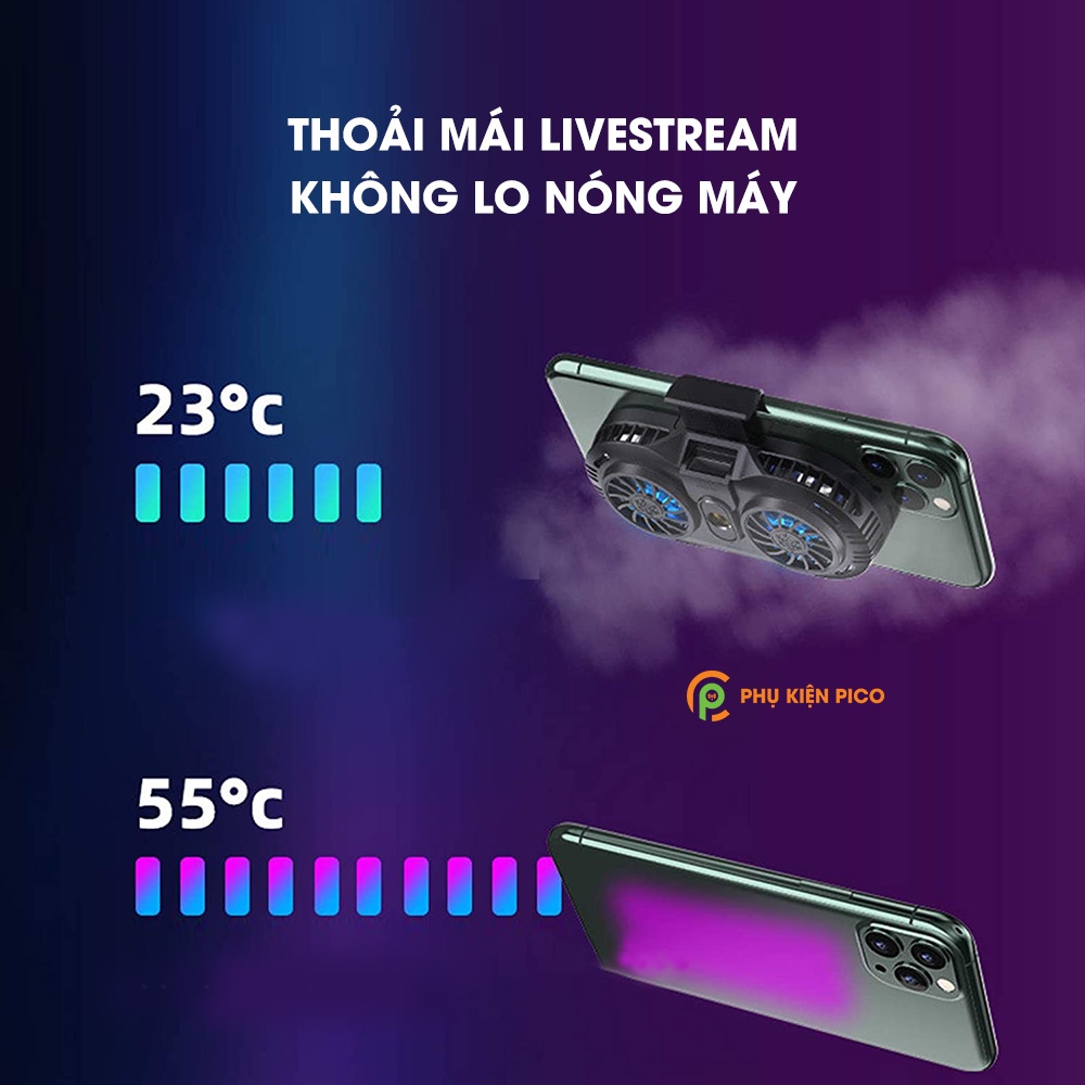 Tản nhiệt điện thoại Livestream quay video Tiktok quạt sò lạnh kép AH102, tản nhiệt chơi game hỗ trợ chân đế giá đỡ