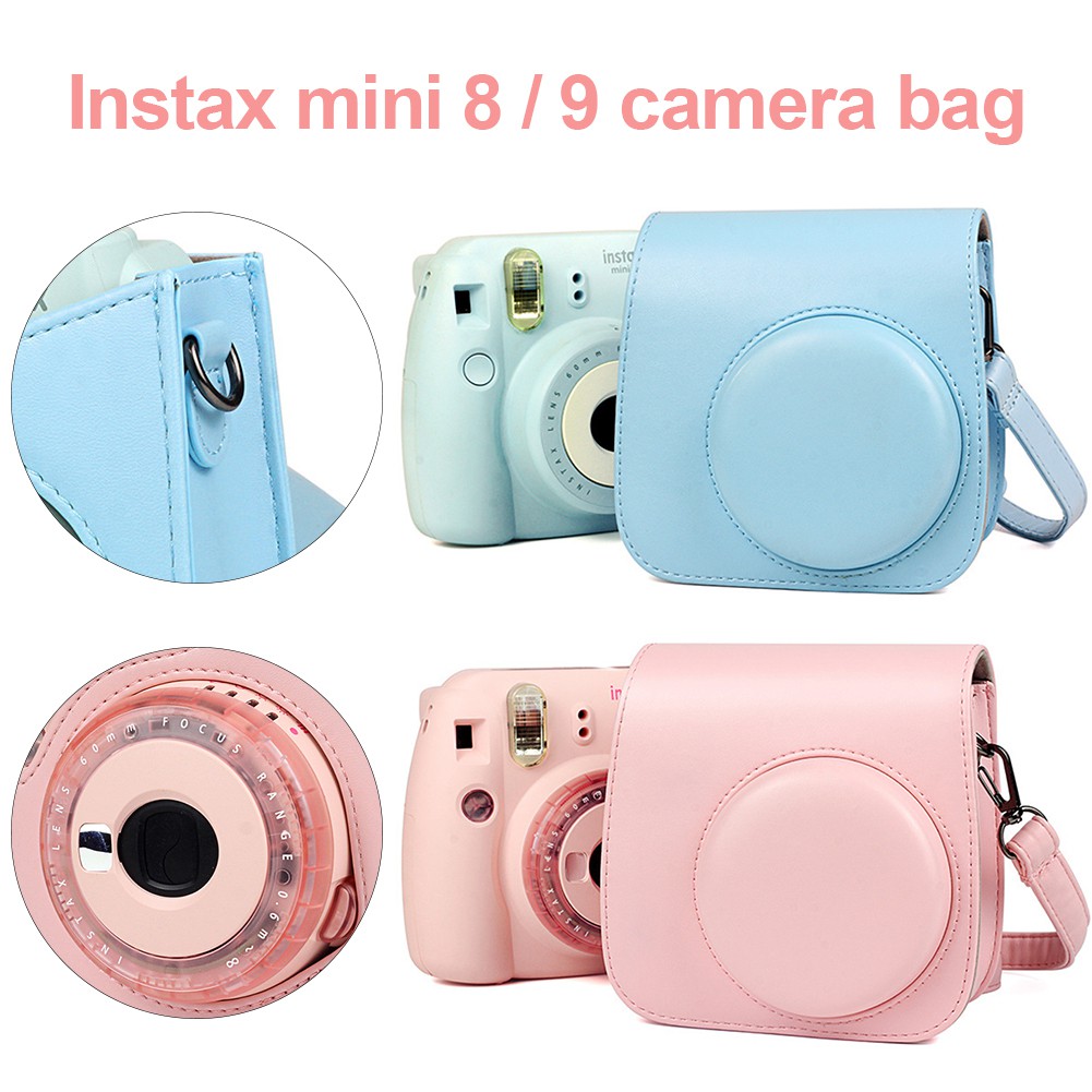 Bộ bao da PU đựng máy ảnh Fujifilm Instax Mini 9 Mini 8 kèm dây đeo vai