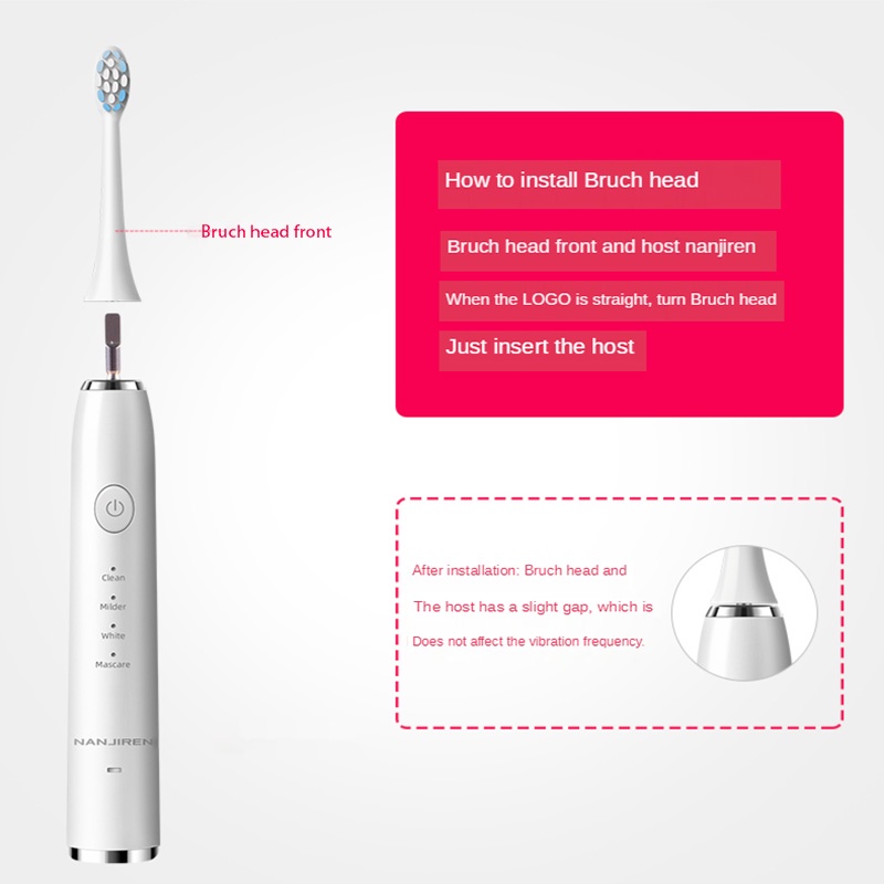 Bàn Chải Đánh Răng Điện Siêu Âm Chống Thấm Nước IPX7 Với 4 Chế Độ Kèm 8 Đầu Bàn Chải Thay Thế