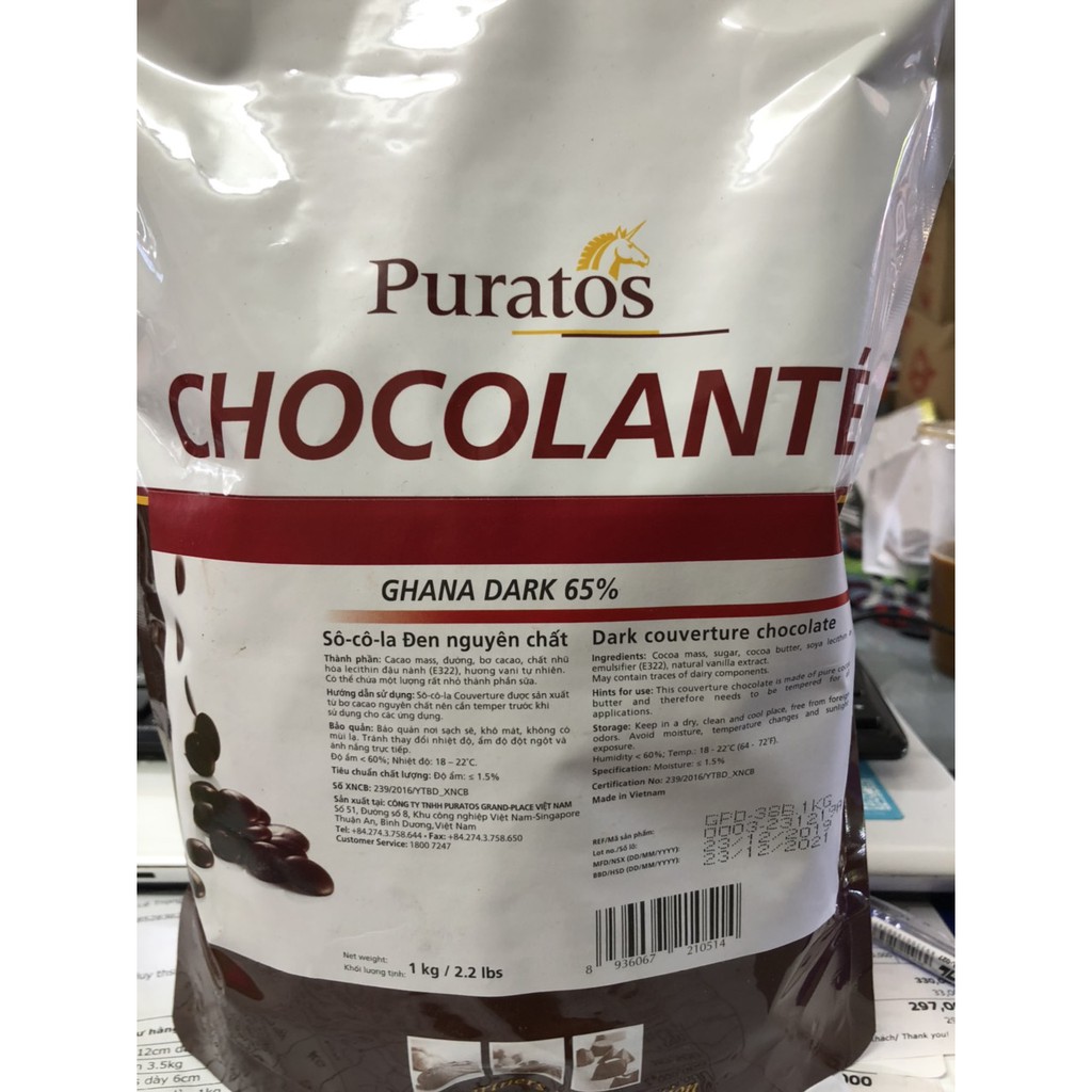 Socola hạt Nút màu Đen 65% Puratos gói 1kg